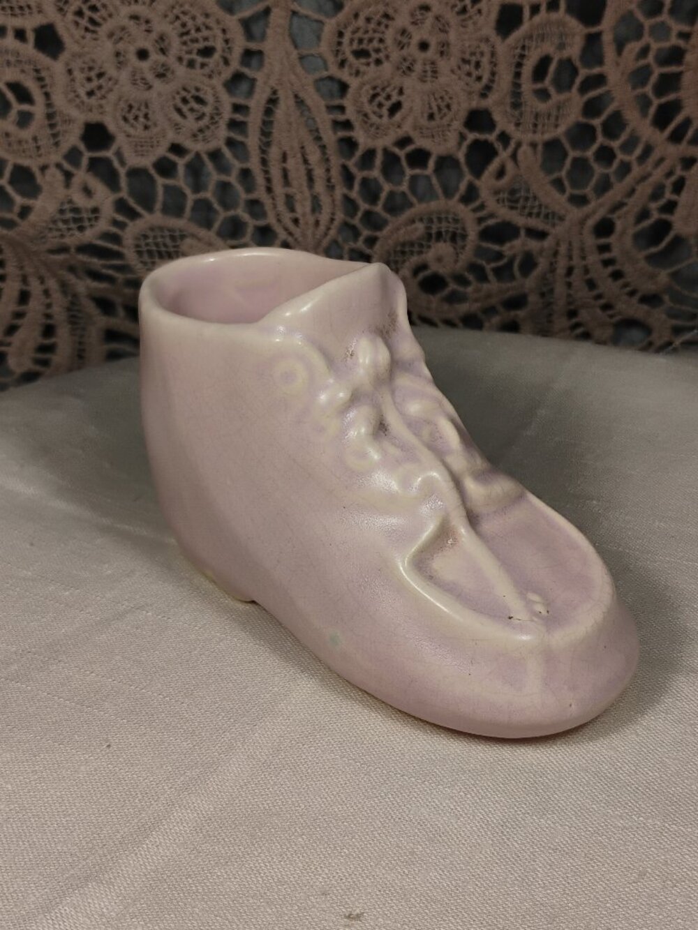 Vintage Shoe Baby Mary Jane Lace-up in Rose Planter Vase